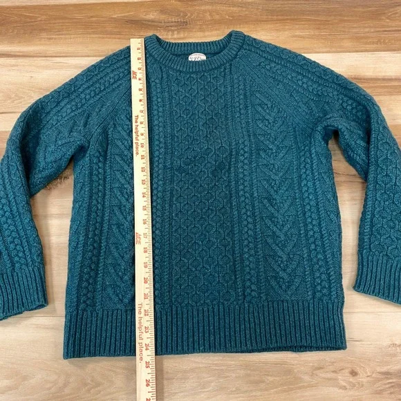 J. Crew Rugged Merino Wool Blend Cable Knit Sweater Mens Large Teal Green Raglan - Picture 4 of 8